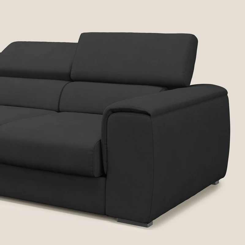 Zeno Canapé avec pouf extractible à 3 assises en tissu doux imperméable T02 noir