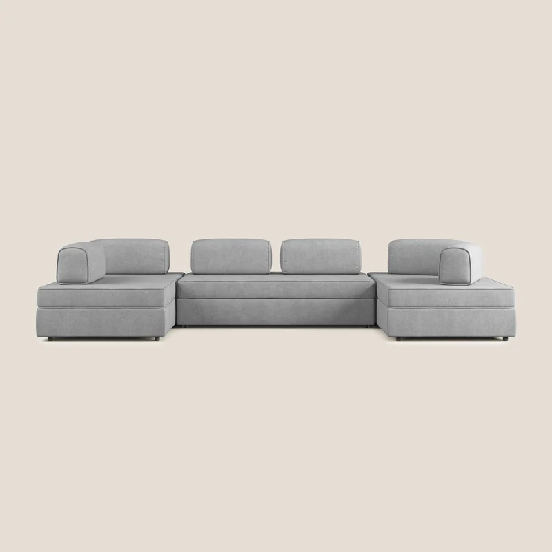 Liberty Canapé panoramique avec pouf extractible et dossiers amovibles en tissu doux imperméable T02 gris clair