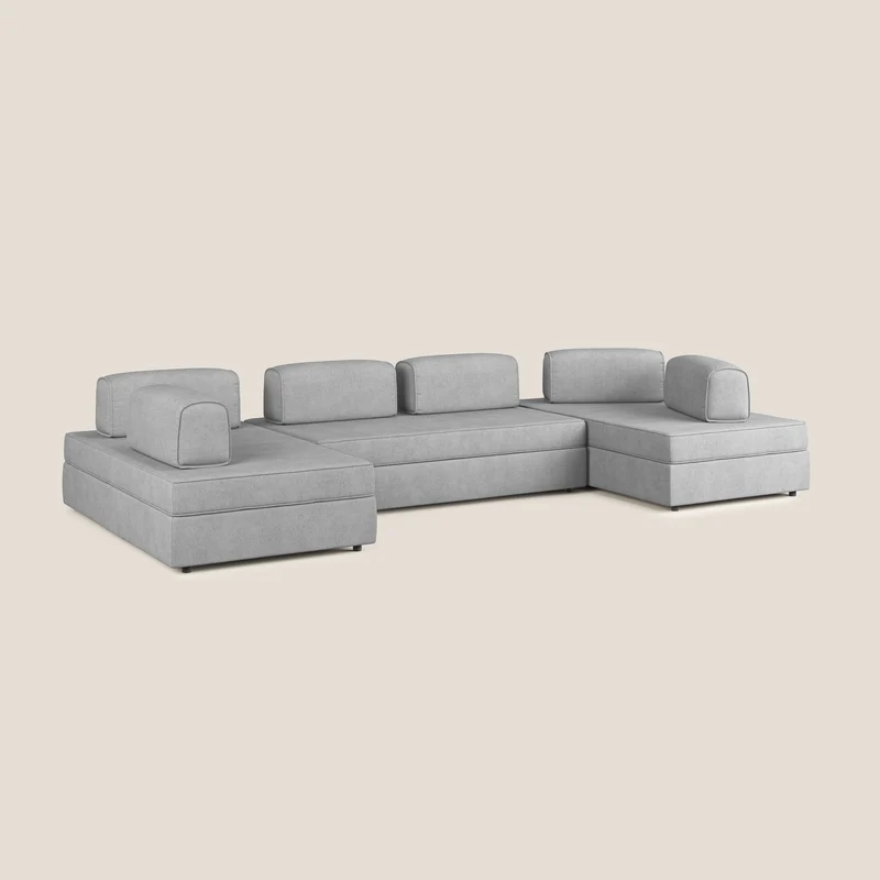 Liberty Canapé panoramique avec pouf extractible et dossiers amovibles en tissu doux imperméable T02 gris clair