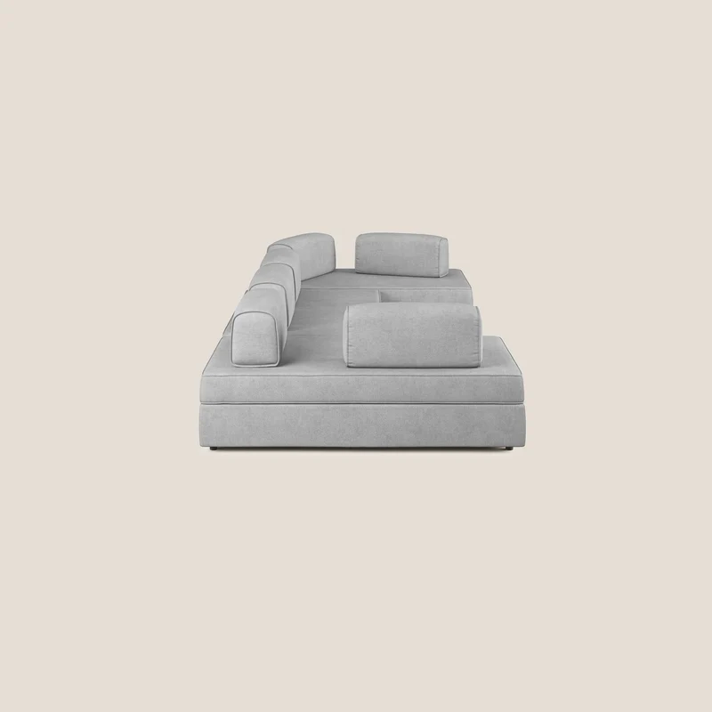 Liberty Canapé panoramique avec pouf extractible et dossiers amovibles en tissu doux imperméable T02 gris clair