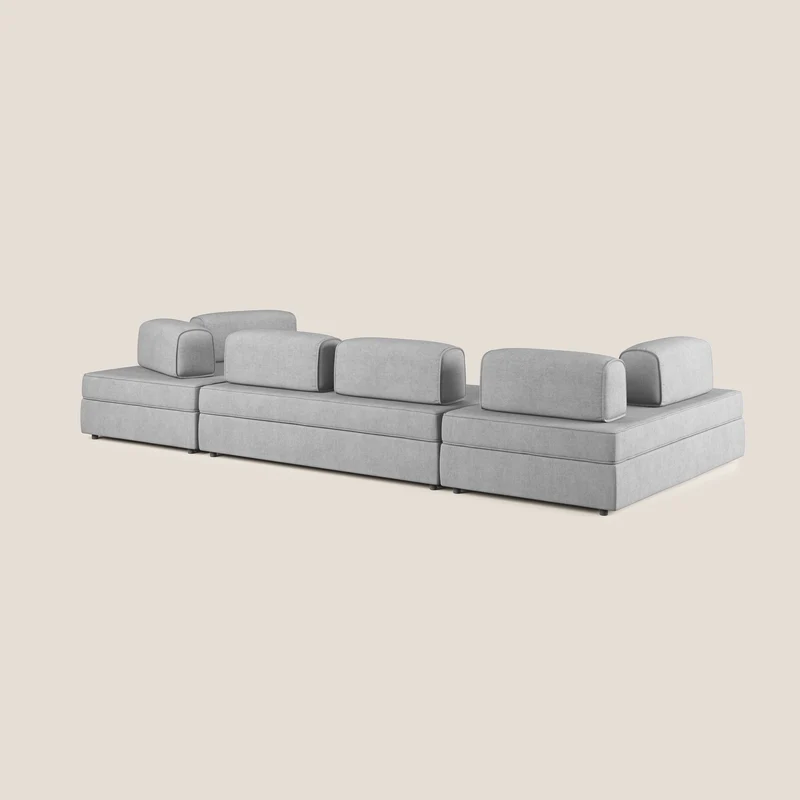 Liberty Canapé panoramique avec pouf extractible et dossiers amovibles en tissu doux imperméable T02 gris clair
