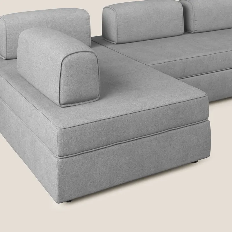 Liberty Canapé panoramique avec pouf extractible et dossiers amovibles en tissu doux imperméable T02 gris clair