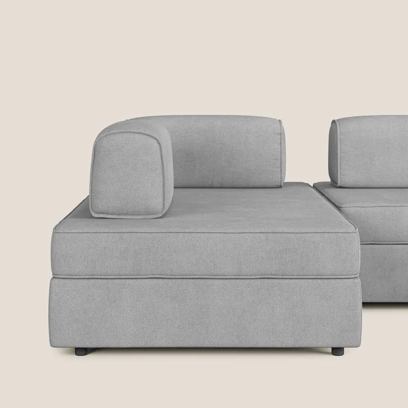 Liberty Canapé panoramique avec pouf extractible et dossiers amovibles en tissu doux imperméable T02 gris clair