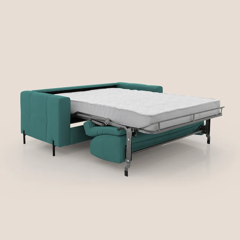 Ortensia canapé convertible matelas H 18cm et pieds hauts en élégante microfibre détachable T11 bleu canard