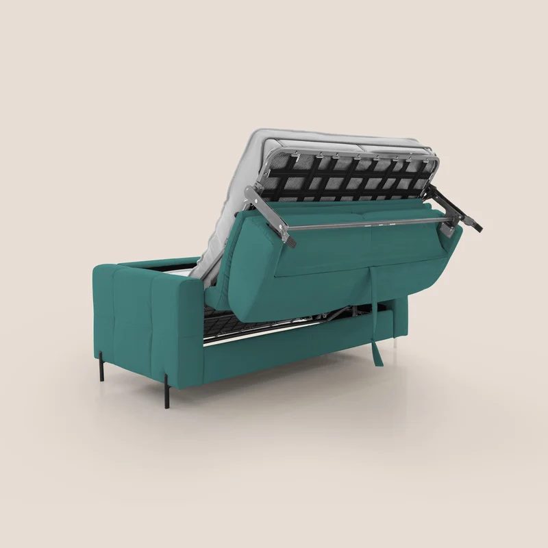 Ortensia canapé convertible matelas H 18cm et pieds hauts en élégante microfibre détachable T11 bleu canard