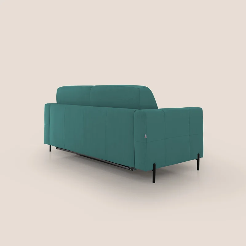 Ortensia canapé convertible matelas H 18cm et pieds hauts en élégante microfibre détachable T11 bleu canard