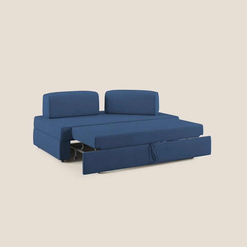 Liberty canapé avec pouf extractible et dossier amovible en tissu doux imperméable T02 bleu
