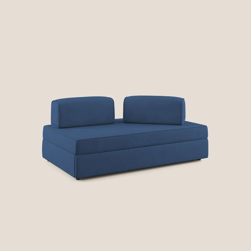 Liberty canapé avec pouf extractible et dossier amovible en tissu doux imperméable T02 bleu