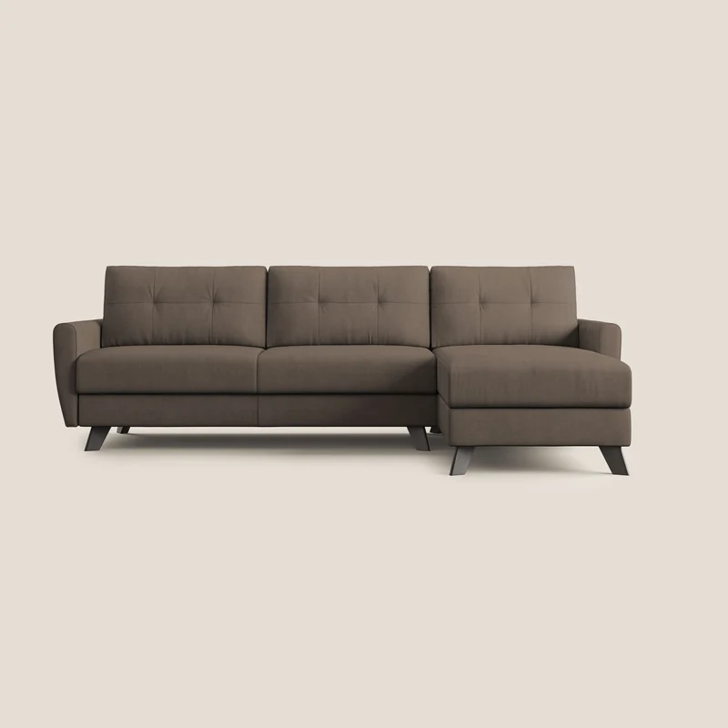 Callisto Canapé d'angle convertible en tissu doux imperméable T02 marron