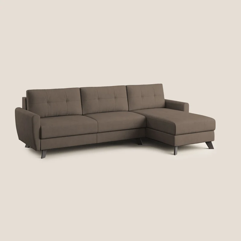 Callisto Canapé d'angle convertible en tissu doux imperméable T02 marron