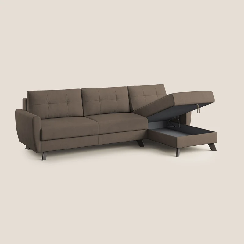 Callisto Canapé d'angle convertible en tissu doux imperméable T02 marron