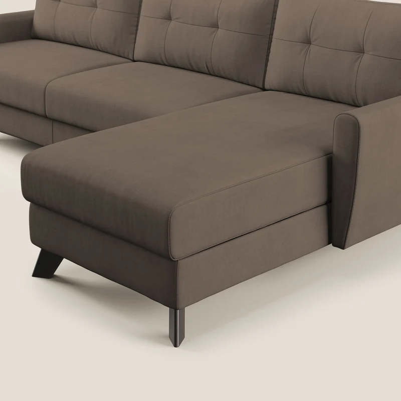 Callisto Canapé d'angle convertible en tissu doux imperméable T02 marron