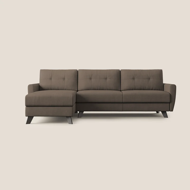 Callisto Canapé d'angle convertible en tissu doux imperméable T02 marron
