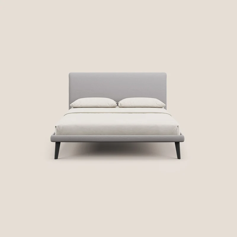 Noel lit minimaliste scandinave avec pieds foncés et tissu flammé imperméable T19 gris