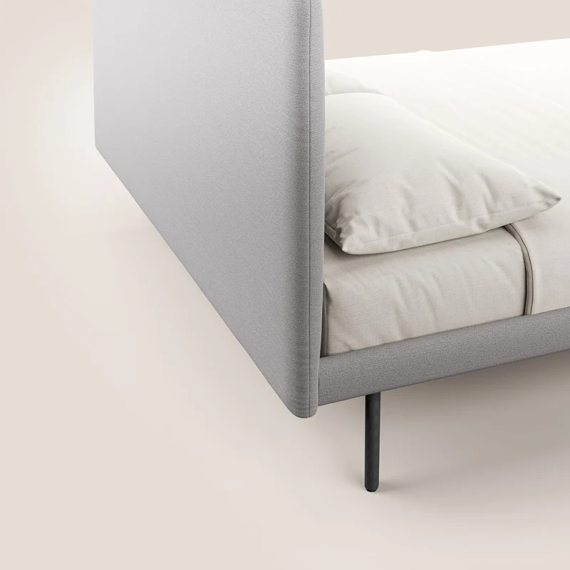 Noel lit minimaliste scandinave avec pieds foncés et tissu flammé imperméable T19 gris