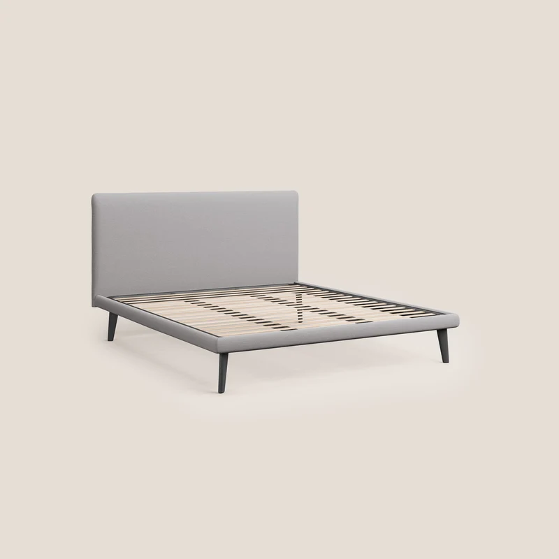Noel lit minimaliste scandinave avec pieds foncés et tissu flammé imperméable T19 gris