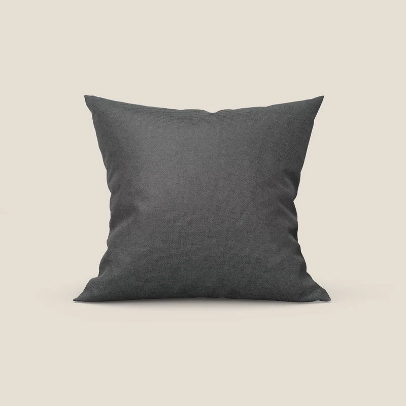 Coussin Tobago disponible en plusieurs couleurs, réalisé en tissu flammé simili coton imperméable T19 anthracite