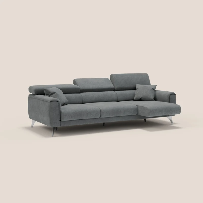 Caravaggio canapé 3 assises extensibles et têtières réglables en tissu imperméable T02 gris