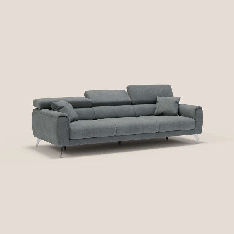 Caravaggio canapé 3 assises extensibles et têtières réglables en tissu imperméable T02 gris