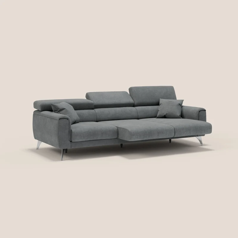 Caravaggio canapé 3 assises extensibles et têtières réglables en tissu imperméable T02 gris