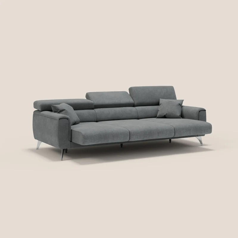 Caravaggio canapé 3 assises extensibles et têtières réglables en tissu imperméable T02 gris