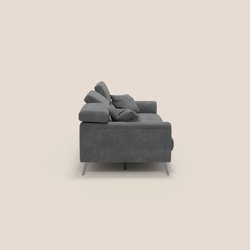 Caravaggio canapé 3 assises extensibles et têtières réglables en tissu imperméable T02 gris