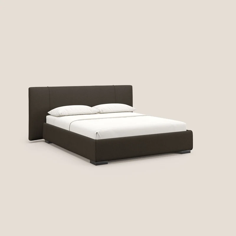Omero lit avec coffre rembourré déhoussable en tissu flammé imperméable T14 marron