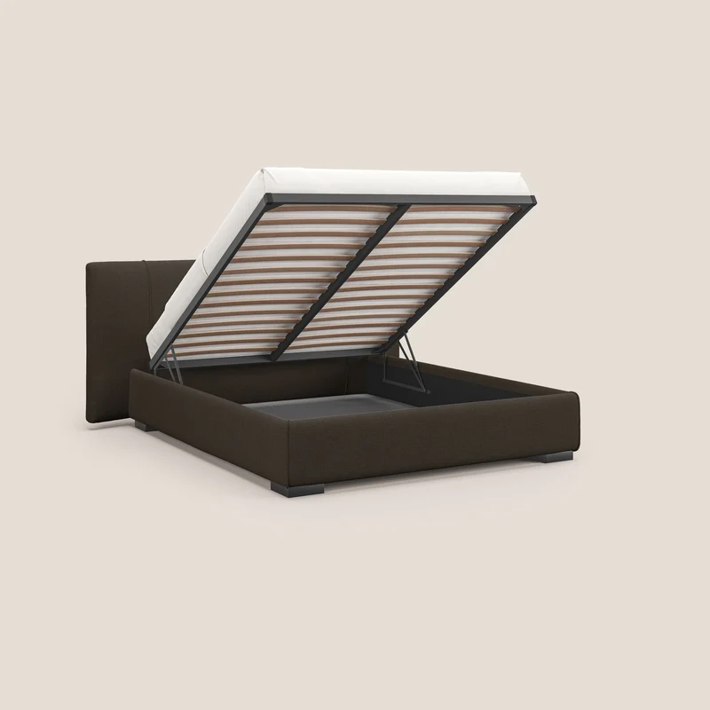 Omero lit avec coffre rembourré déhoussable en tissu flammé imperméable T14 marron