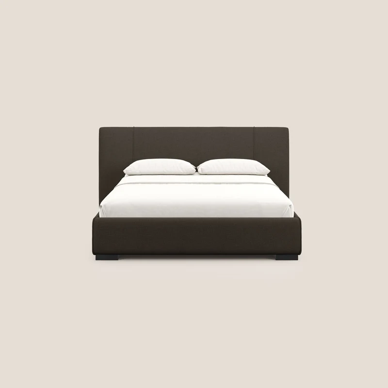 Omero lit avec coffre rembourré déhoussable en tissu flammé imperméable T14 marron