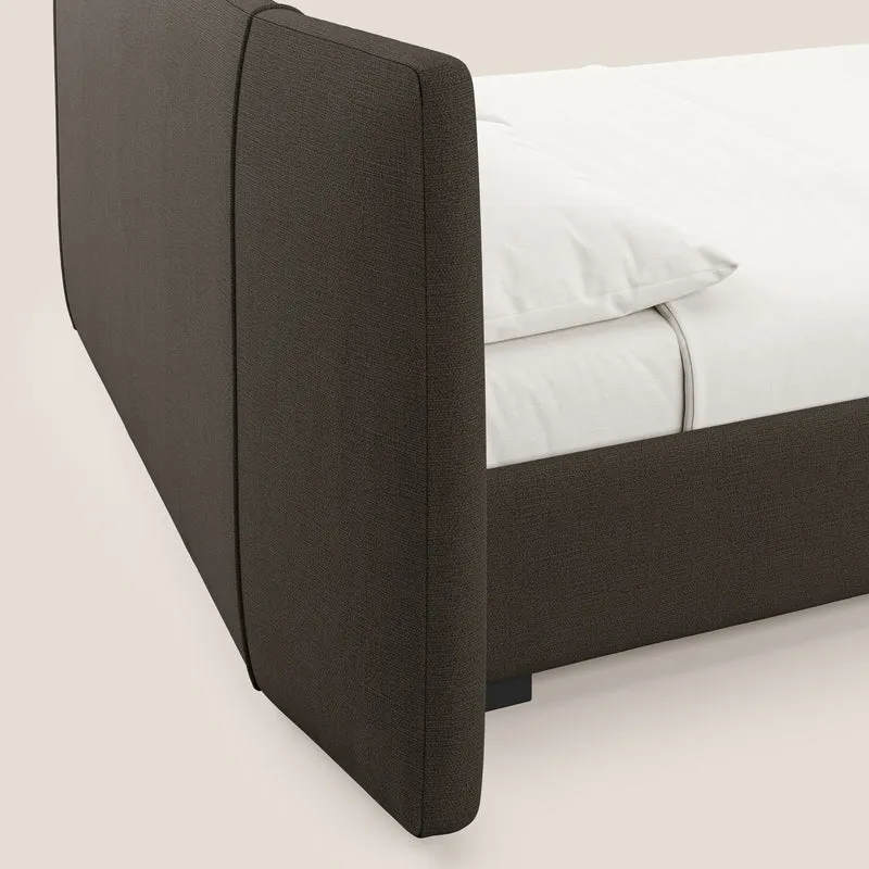 Omero lit avec coffre rembourré déhoussable en tissu flammé imperméable T14 marron