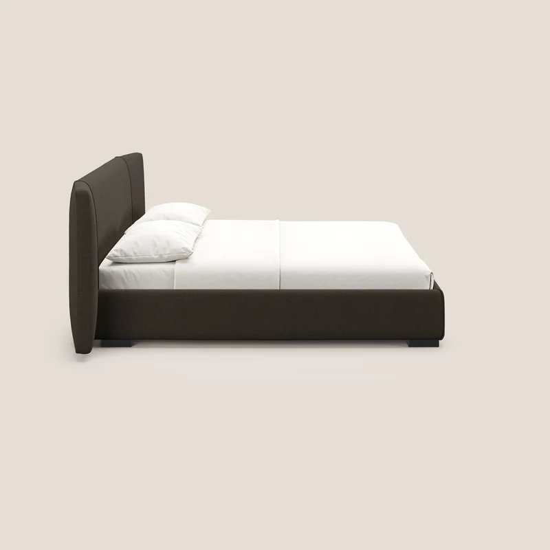 Omero lit avec coffre rembourré déhoussable en tissu flammé imperméable T14 marron