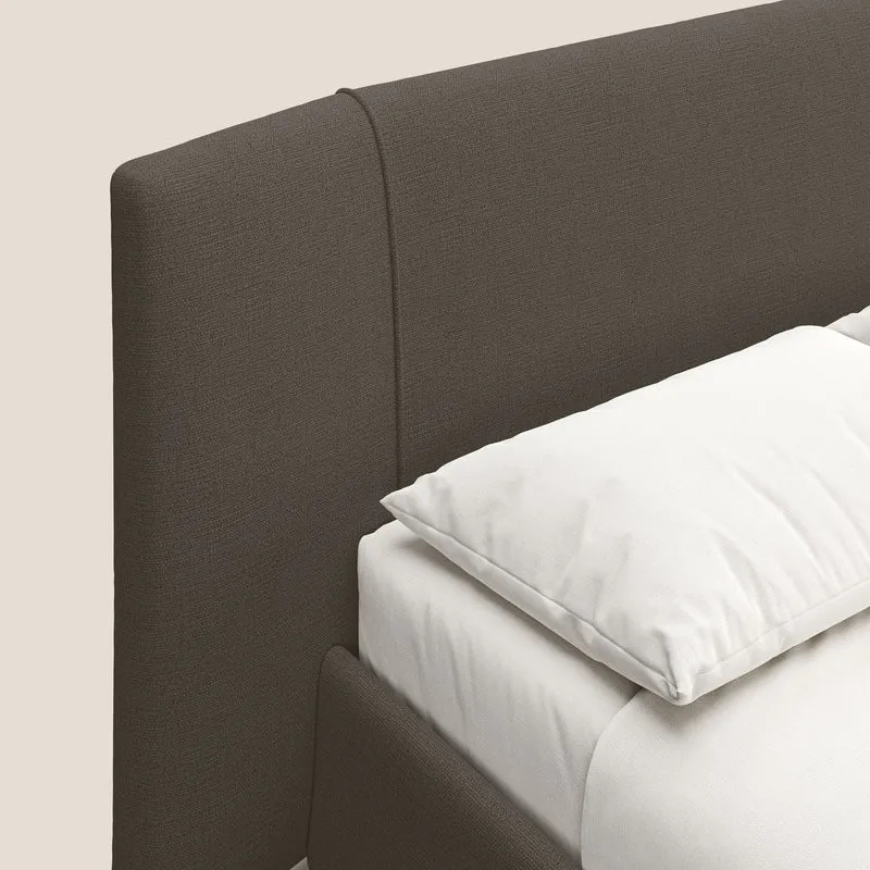 Omero lit avec coffre rembourré déhoussable en tissu flammé imperméable T14 marron