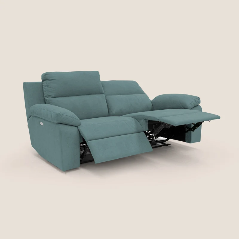 Romeo Canapé avec relax électrique en tissu doux imperméable T02 bleu canard