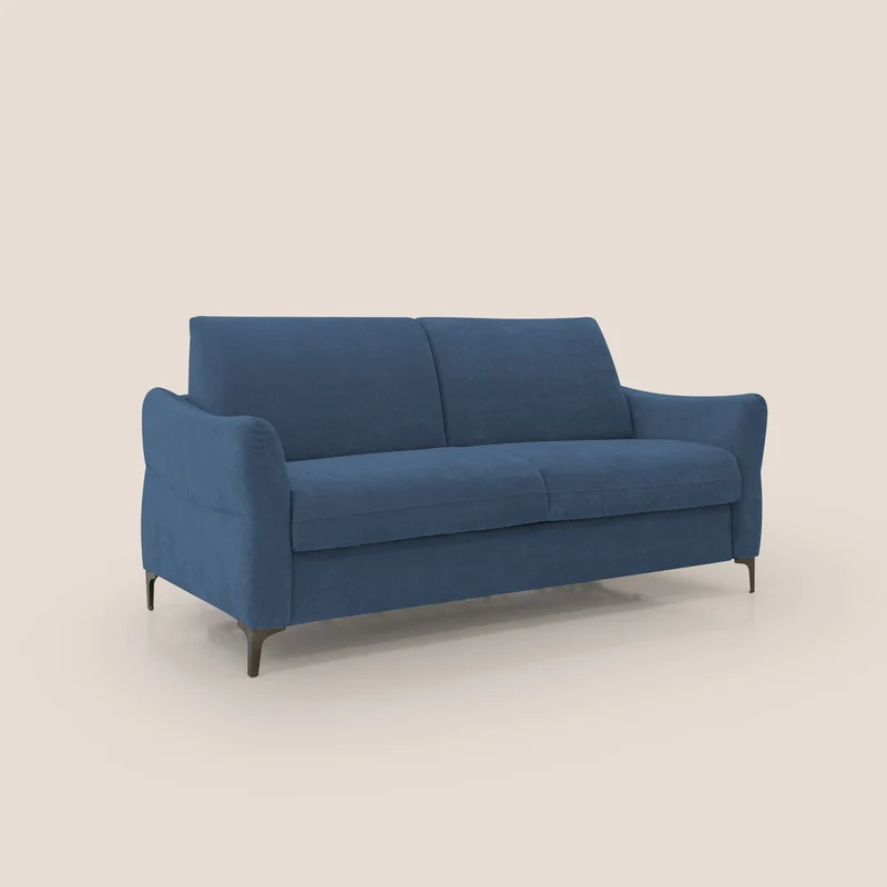 Dalia canapé convertible avec matelas H 18cm et pieds hauts en tissu détachable raffiné T17 bleu