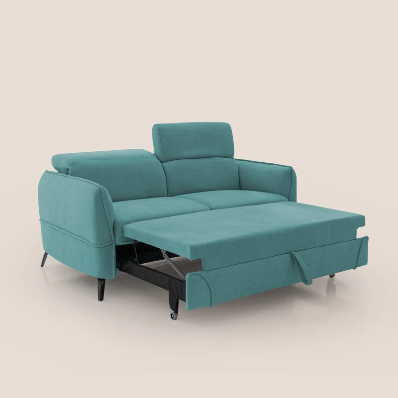 Bloom canapé avec repose-pieds extractible pieds hauts et têtières réglables en bouclette imperméable T07 bleu ciel