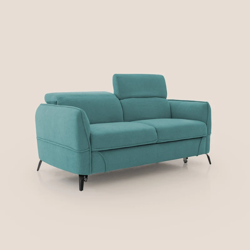 Bloom canapé avec repose-pieds extractible pieds hauts et têtières réglables en bouclette imperméable T07 bleu ciel