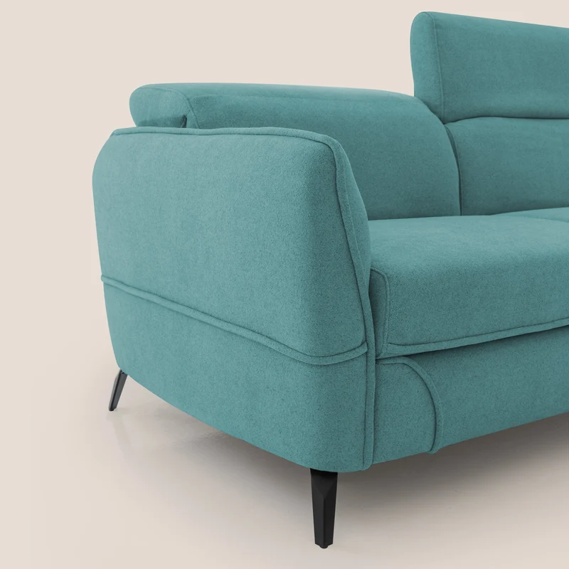 Bloom canapé avec repose-pieds extractible pieds hauts et têtières réglables en bouclette imperméable T07 bleu ciel
