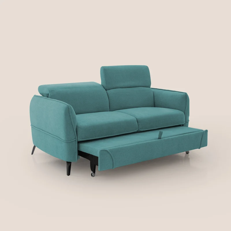 Bloom canapé avec repose-pieds extractible pieds hauts et têtières réglables en bouclette imperméable T07 bleu ciel