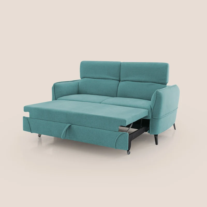 Bloom canapé avec repose-pieds extractible pieds hauts et têtières réglables en bouclette imperméable T07 bleu ciel