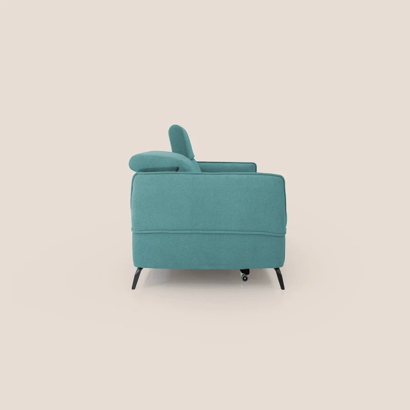 Bloom canapé avec repose-pieds extractible pieds hauts et têtières réglables en bouclette imperméable T07 bleu ciel