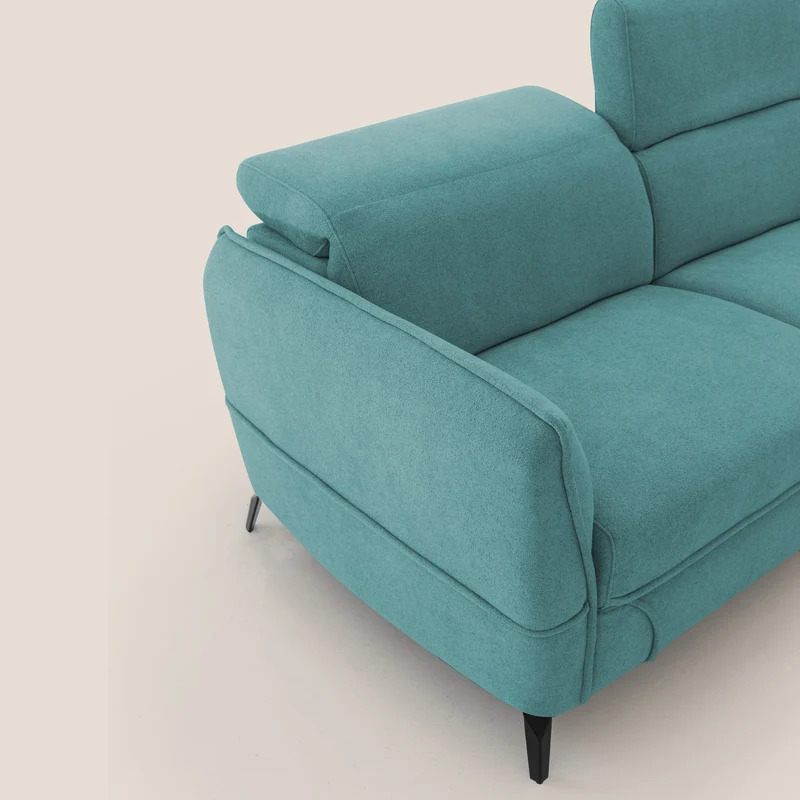 Bloom canapé avec repose-pieds extractible pieds hauts et têtières réglables en bouclette imperméable T07 bleu ciel