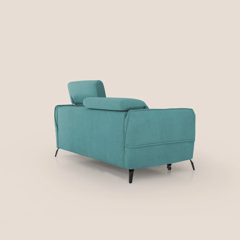 Bloom canapé avec repose-pieds extractible pieds hauts et têtières réglables en bouclette imperméable T07 bleu ciel