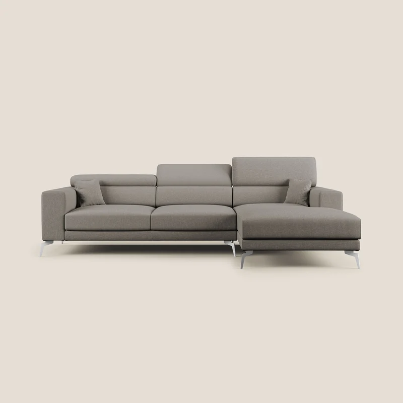 Blade Canapé d'angle avec têtières inclinables en tissu imperméable T13 Taupe tortora