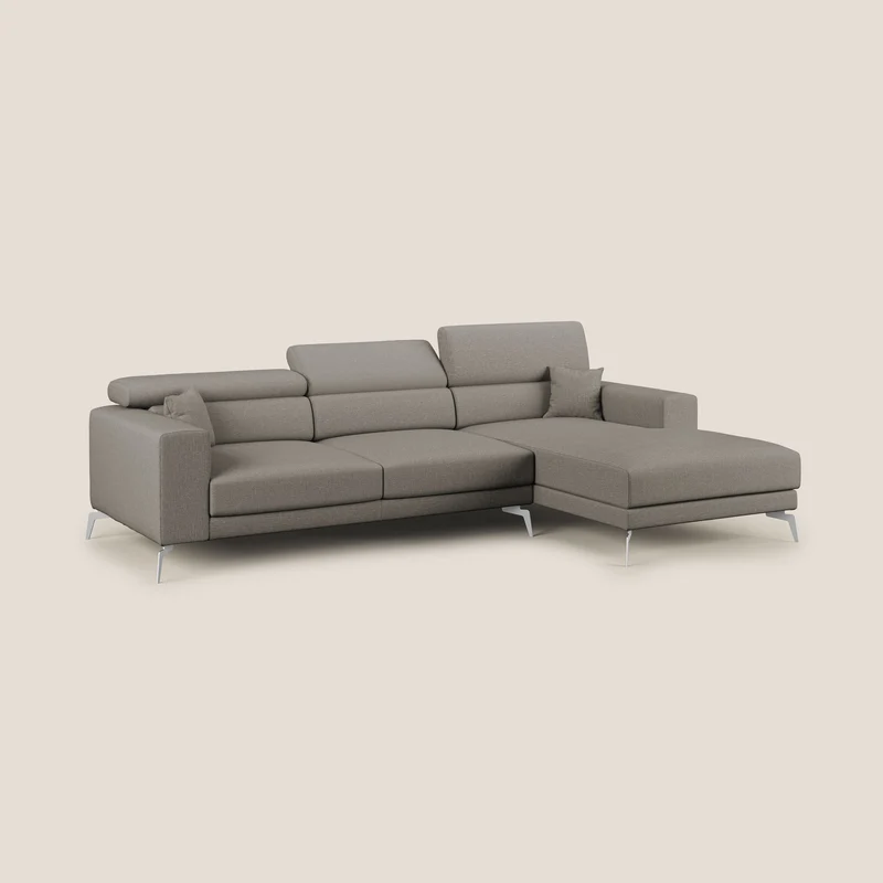 Blade Canapé d'angle avec têtières inclinables en tissu imperméable T13 Taupe tortora