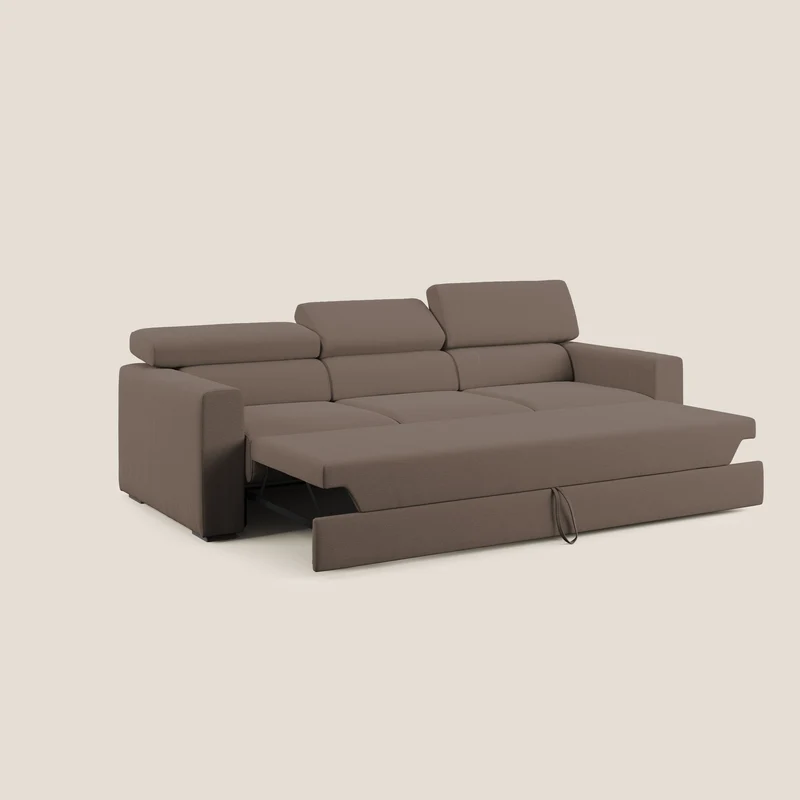 Dylan canapé avec pouf extractible à 3 assises en tissu flamme effet coton impermeabile T19 marron