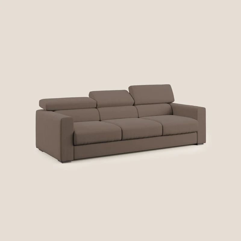 Dylan canapé avec pouf extractible à 3 assises en tissu flamme effet coton impermeabile T19 marron