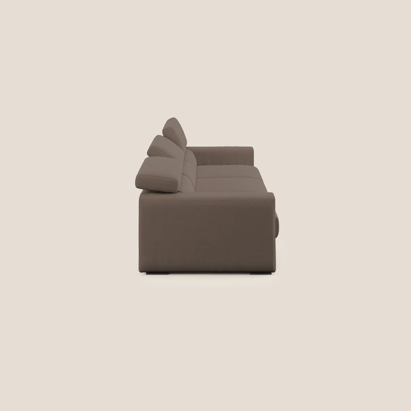 Dylan canapé avec pouf extractible à 3 assises en tissu flamme effet coton impermeabile T19 marron
