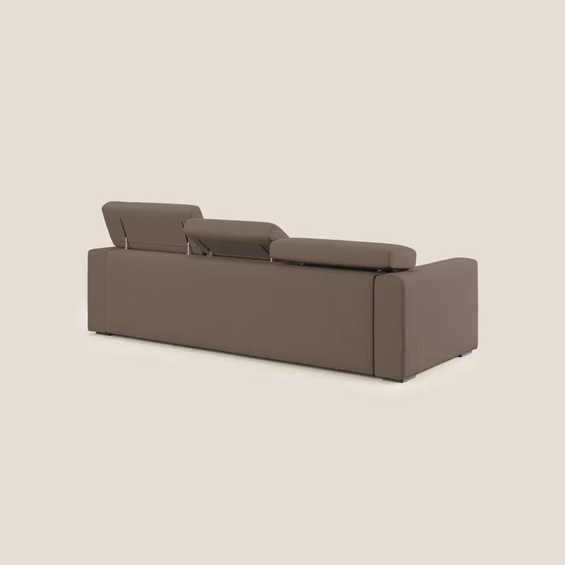 Dylan canapé avec pouf extractible à 3 assises en tissu flamme effet coton impermeabile T19 marron