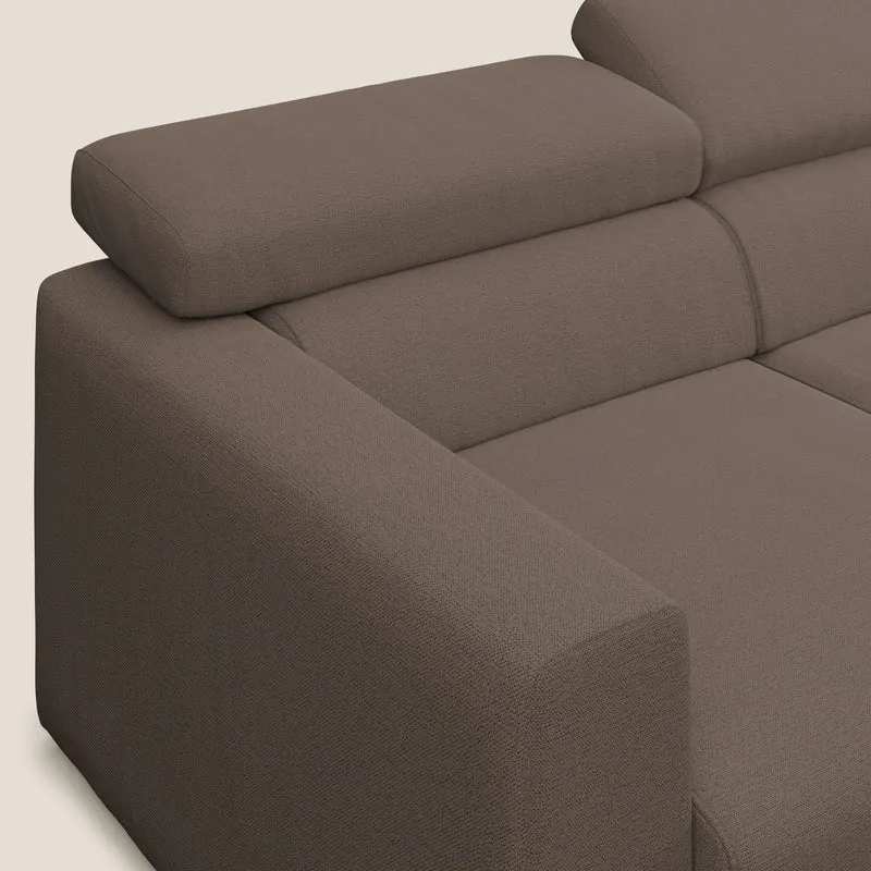 Dylan canapé avec pouf extractible à 3 assises en tissu flamme effet coton impermeabile T19 marron