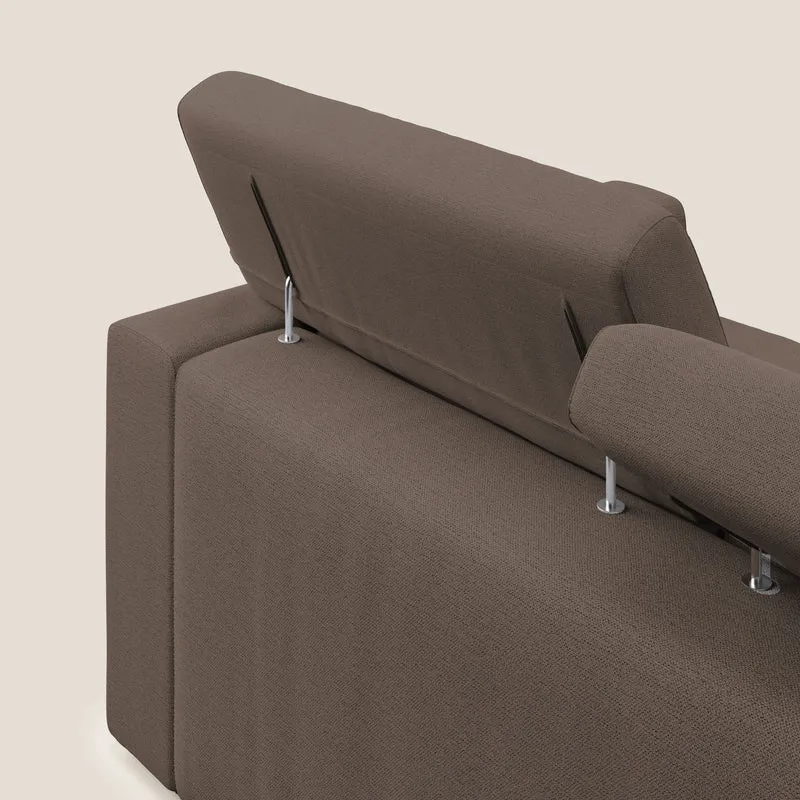 Dylan canapé avec pouf extractible à 3 assises en tissu flamme effet coton impermeabile T19 marron